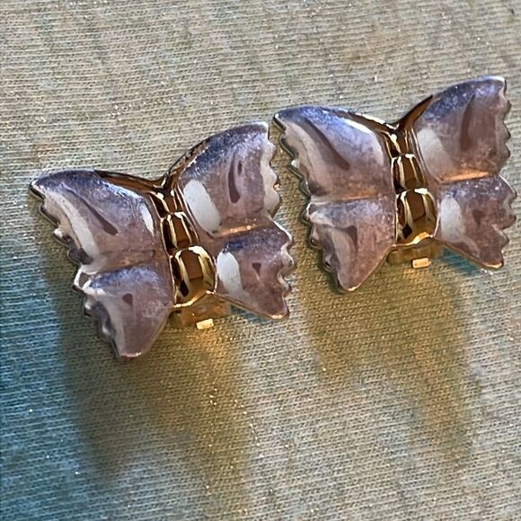 Butterfly silver vintage clip on earrings lightweight detail scallop wings EUC - Picture 5 of 7